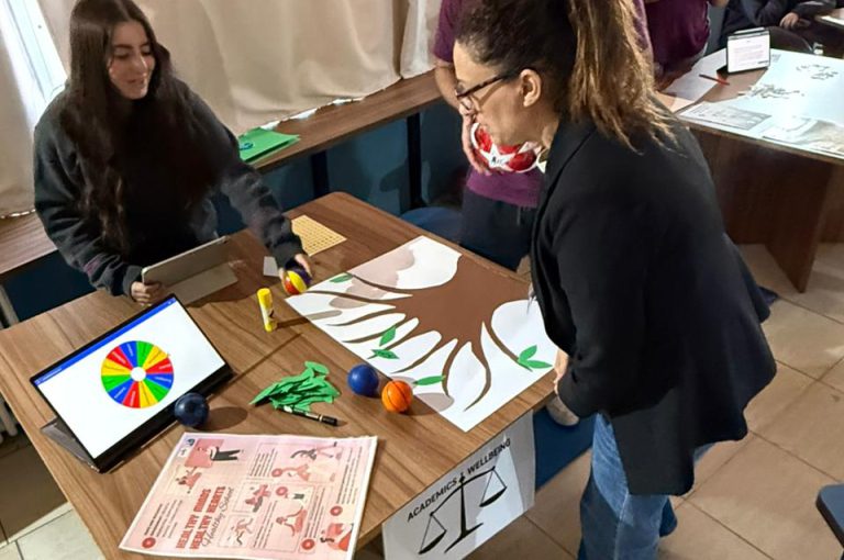 IBDP students at LWIS-AiS Upper Campus presenting and discussing their projects during the Gallery Walk in Lebanon.