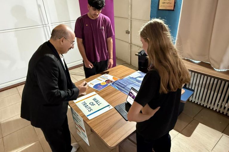 IBDP students at LWIS-AiS Upper Campus presenting and discussing their projects during the Gallery Walk in Lebanon.