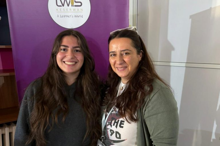 IBDP students at LWIS-AiS Upper Campus presenting and discussing their projects during the Gallery Walk in Lebanon.
