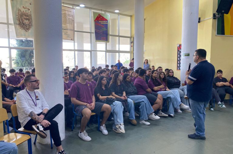 “Senior students attending a JCD (Jeunesse Contre Drogue) awareness session at LWIS-AiS, Keserwan, Lebanon – presentation on the dangers of smoking and drug use with a powerful testimony from a former addict.”