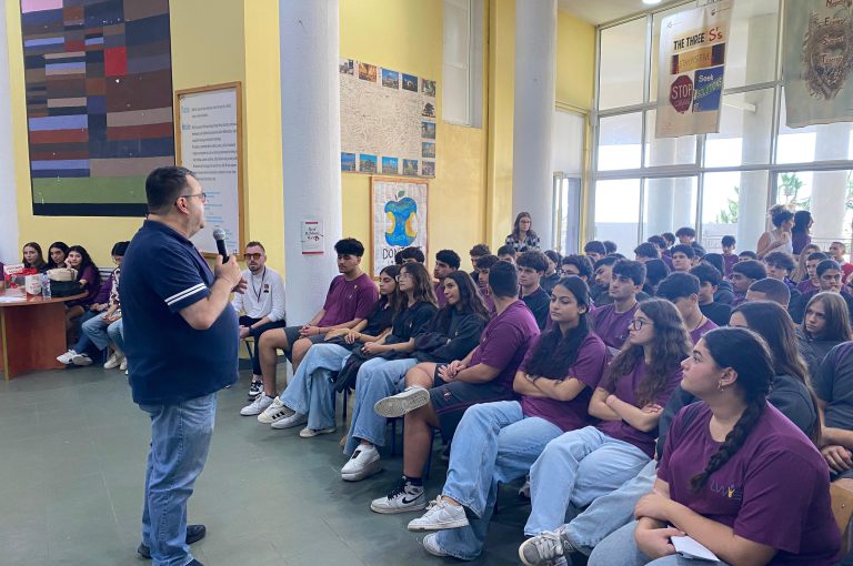 “Senior students attending a JCD (Jeunesse Contre Drogue) awareness session at LWIS-AiS, Keserwan, Lebanon – presentation on the dangers of smoking and drug use with a powerful testimony from a former addict.”
