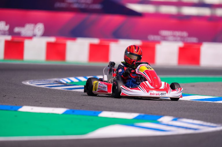 Alex Noah Mghabghab from LWIS-AiS holding his trophy after winning 1st place at the MENA Karting Competition in Qatar – representing Lebanon with pride.