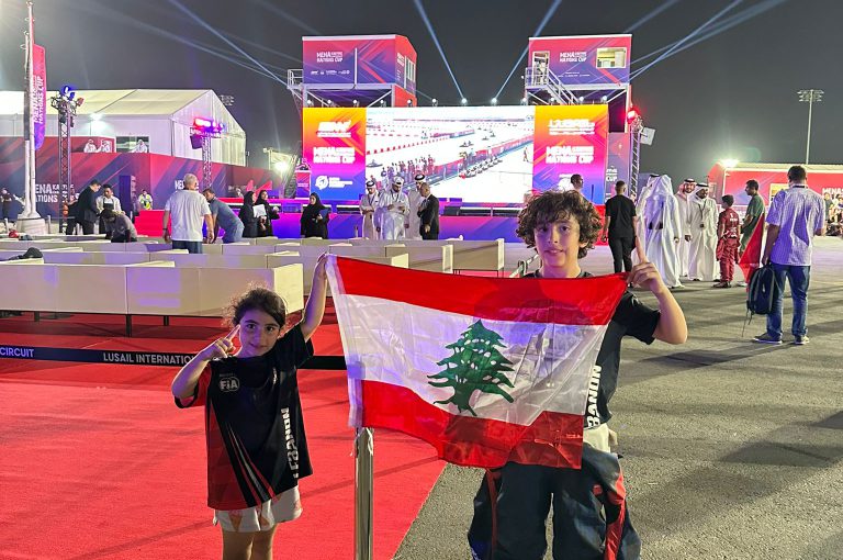 Alex Noah Mghabghab from LWIS-AiS holding his trophy after winning 1st place at the MENA Karting Competition in Qatar – representing Lebanon with pride.