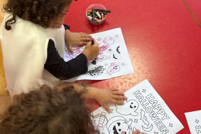 “IB DP Year 1 students from LWIS-AiS celebrating Halloween with KG1–KG3 children through crafts, games, and storytelling – fostering creativity, empathy, and service.”