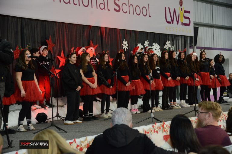 The Christmas show with students in colorful costumes.
