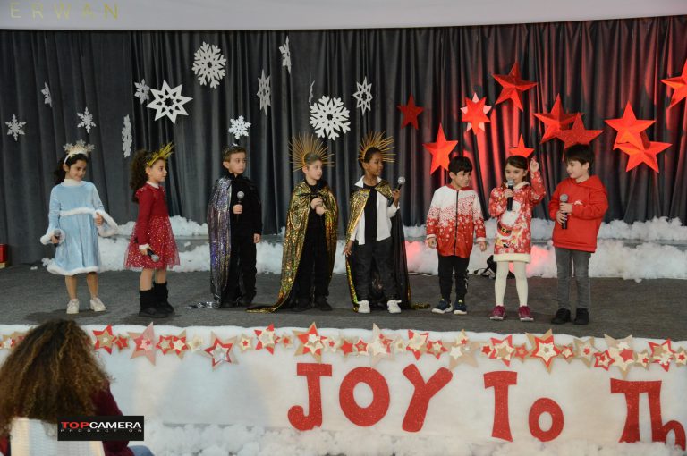 The Christmas show with students in colorful costumes.