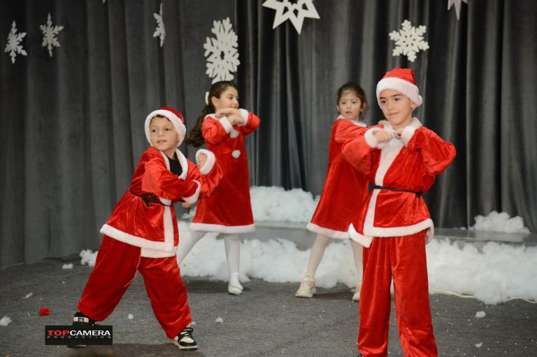 The Christmas show with students in colorful costumes.