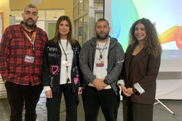 Representative from Step Ahead Sports School speaking to LWIS Adma International School students about mental health in sports, with interactive team-building activities promoting resilience and communication