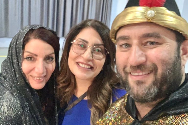 Teachers in costumes celebrating and interacting during Barbara Day at the lower campus
