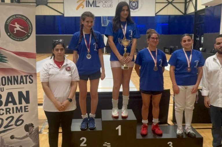 Daisy and Wendy proudly display their medals after their outstanding performances at the Lebanese Épée Championships while representing Club La Tour Aintoura.